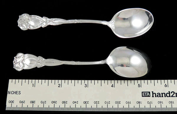 12 Antique Art Nouveau Durgin Tulip Sterling Silver Bouillon Dessert Spoon 5 3/8