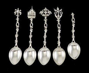 Great Set 4 Italian Silver Souvenir Demitasse Spoons w City Crests