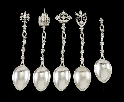 Great Set 4 Italian Silver Souvenir Demitasse Spoons w City Crests