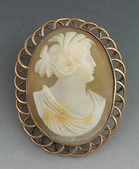 Antique 10k Rose Gold Hand Carved Italian Cameo Shell Pin Brooch
