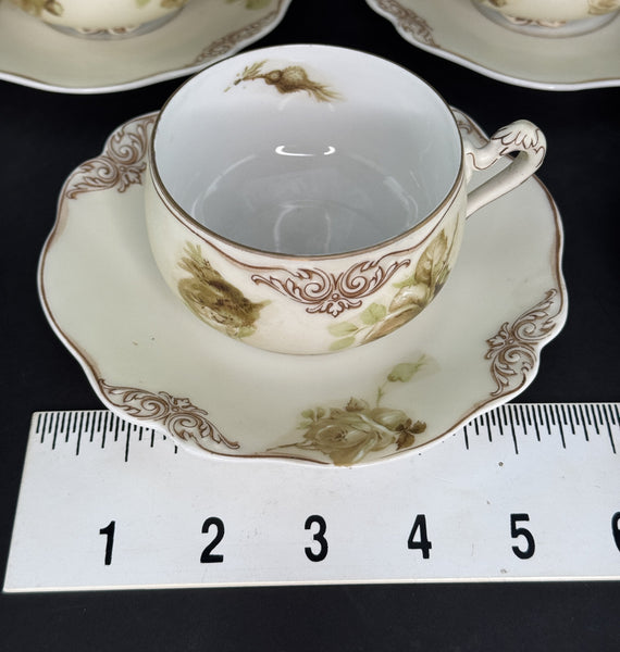 Charming Set Ohme Silesia Poland Old Ivory 10 Teacups Coffee Cups 11 Saucers
