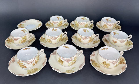 Charming Set Ohme Silesia Poland Old Ivory 10 Teacups Coffee Cups 11 Saucers