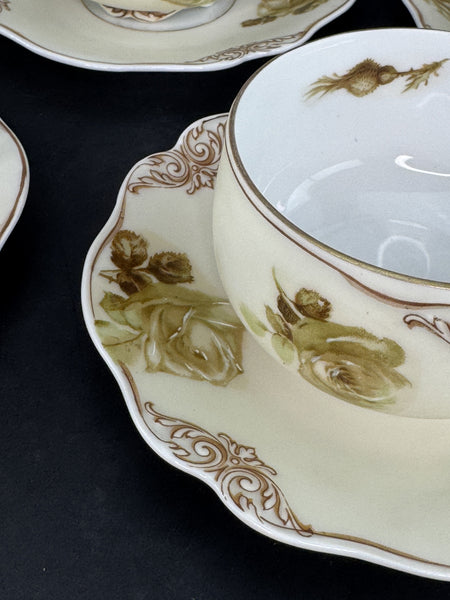 Charming Set Ohme Silesia Poland Old Ivory 10 Teacups Coffee Cups 11 Saucers