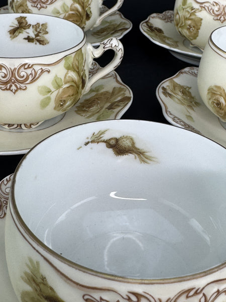 Charming Set Ohme Silesia Poland Old Ivory 10 Teacups Coffee Cups 11 Saucers