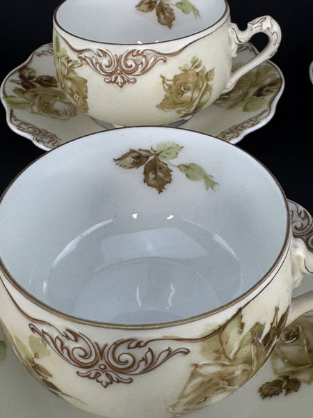 Charming Set Ohme Silesia Poland Old Ivory 10 Teacups Coffee Cups 11 Saucers