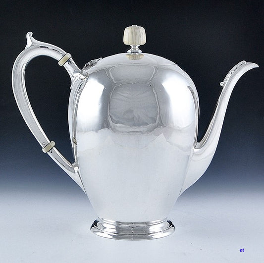 Antique c1920 Arthur Stone Assc. Sterling Silver Rounded Tea Coffee Pot