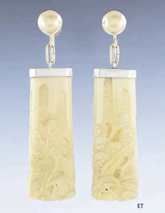 Lovely late 1800s/early 1900s 14k Gold & Silver Birds w/ Flowers Earrings