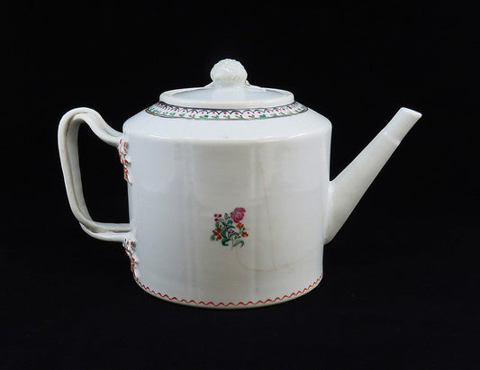 c1790 Chinese Export Porcelain White and Rose Floral Teapot