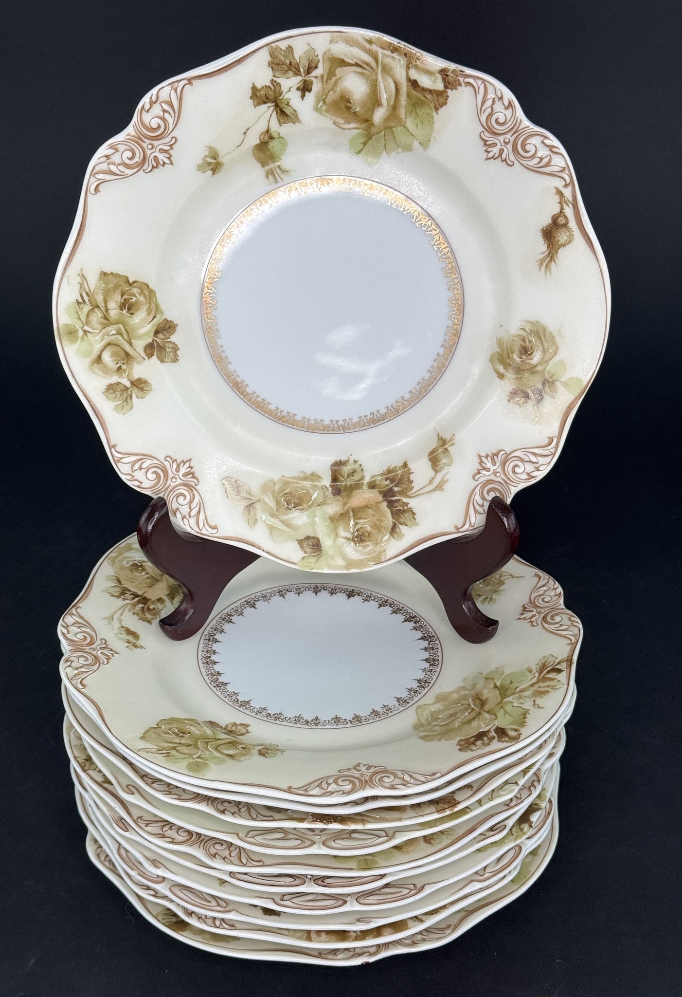 Set 11 Antique Hermann Ohme Silesia Poland Old Ivory 7.75" Salad Dessert Plates