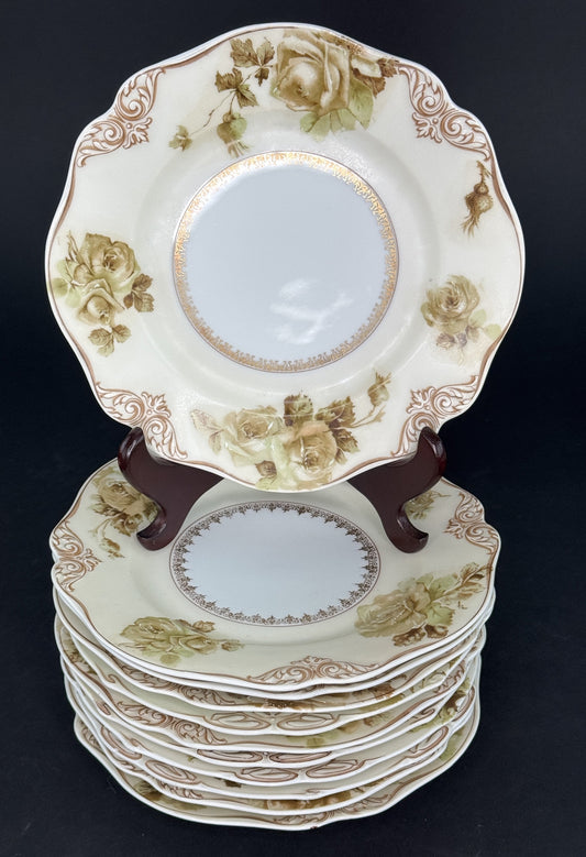 Set 11 Antique Hermann Ohme Silesia Poland Old Ivory 7.75" Salad Dessert Plates
