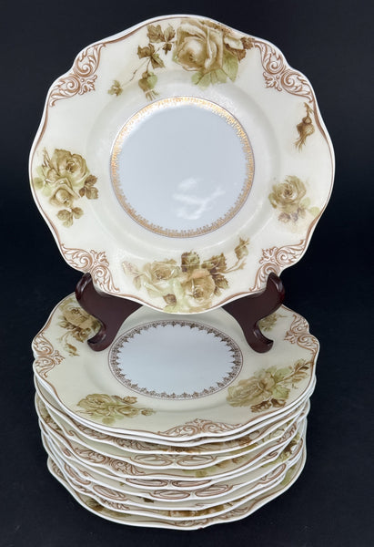 Set 11 Antique Hermann Ohme Silesia Poland Old Ivory 7.75" Salad Dessert Plates