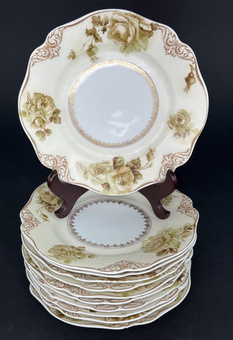 Set 11 Antique Hermann Ohme Silesia Poland Old Ivory 7.75" Salad Dessert Plates