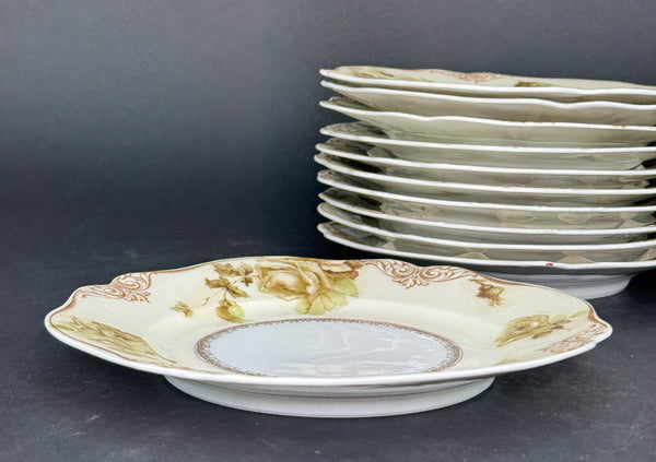 Set 11 Antique Hermann Ohme Silesia Poland Old Ivory 7.75" Salad Dessert Plates