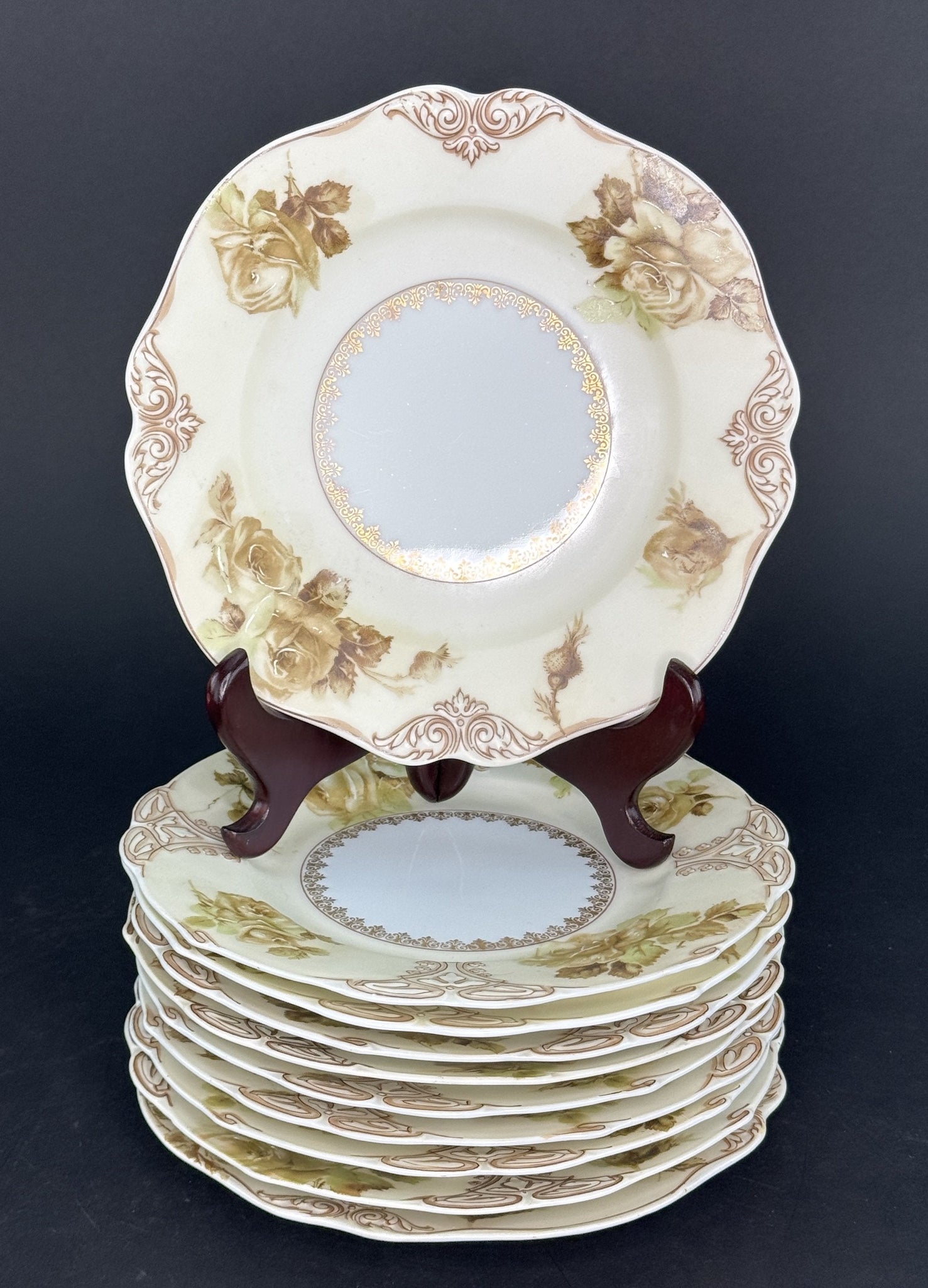 Great Set 10 Antique Ohme Silesia Poland Old Ivory 7.75" Salad Dessert Plates