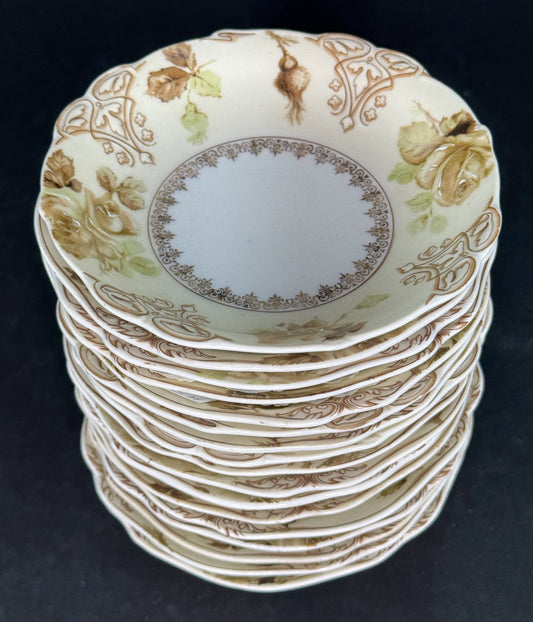 17 Antique Hermann Ohme Silesia Porcelain Old Ivory Bread Butter Small Plates