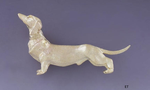 Charming 14k Yellow Gold Dachshund Dog Pin Brooch Florentine Finish