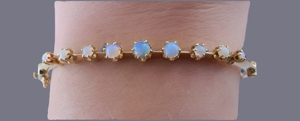 Beautiful 14k Gold & Graduated Opal Bangle Bracelet