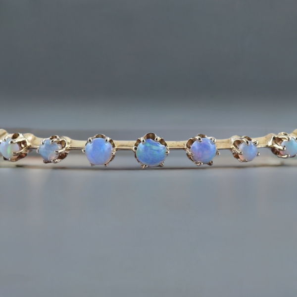 Beautiful 14k Gold & Graduated Opal Bangle Bracelet