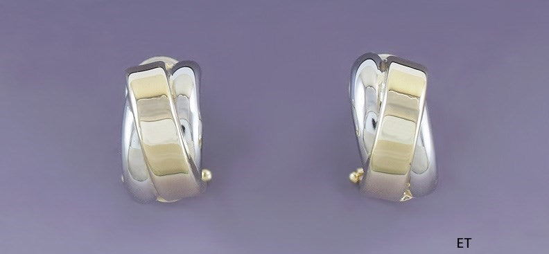 Pair Nice Quality Modern Italian 14K Gold 2-Tone Earrings