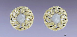 Lovely Pair 18k Gold Two Tone White & Yellow Dome Earrings