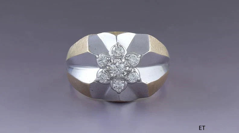 Brilliant 10K White and Yellow Gold Diamond Floral Ring Size 12