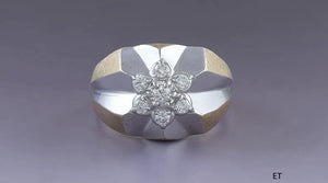 Brilliant 10K White and Yellow Gold Diamond Floral Ring Size 12