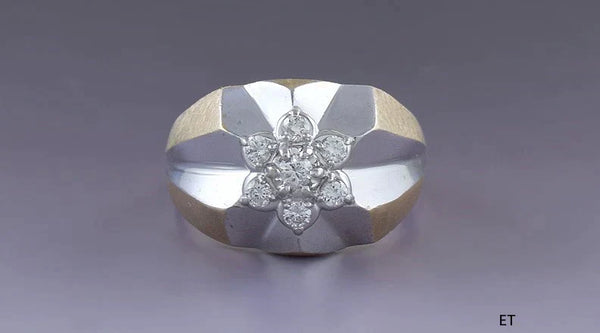 Brilliant 10K White and Yellow Gold Diamond Floral Ring Size 12