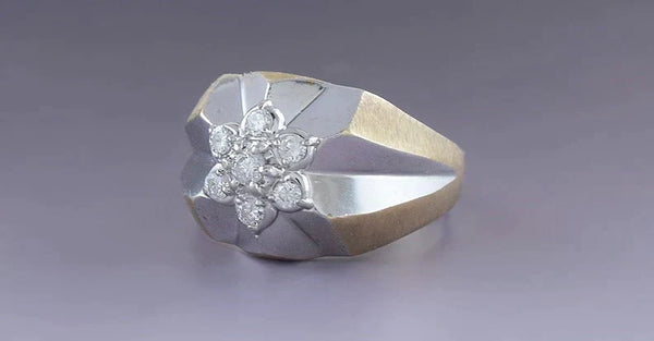 Brilliant 10K White and Yellow Gold Diamond Floral Ring Size 12