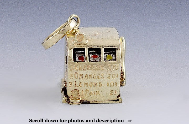 Incredible 14k Gold Mechanical Slot Machine Charm Pendant Really Spins!