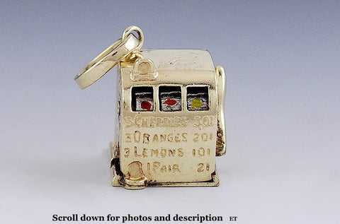 Incredible 14k Gold Mechanical Slot Machine Charm Pendant Really Spins!