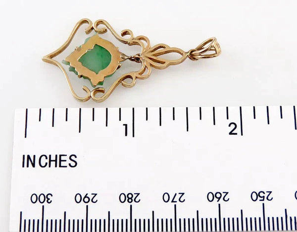 Wonderful 14K Yellow Gold & Carved Jade Pendant or Lavalier