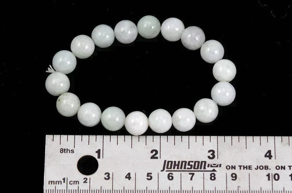 Attractive Vintage Look Pale Green White Jadeite Round Bead Stretchy Bracelet