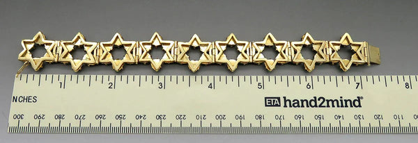 Well Made 14K Yellow Gold Aventurine Stone Star Flower Linked Bracelet 7"