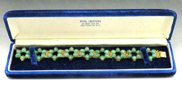 Well Made 14K Yellow Gold Aventurine Stone Star Flower Linked Bracelet 7"