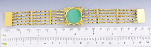 Stunning 14k Gold Hand Carved Chinese Jadeite Jade Peach Longevity Bracelet