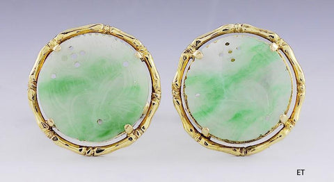 Handsome Pair Chinese 14k Gold & Carved Jadeite Jade Cufflinks