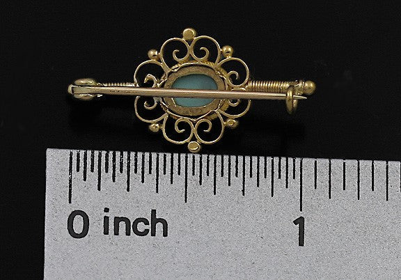 Quality Victorian 18k Gold Turquoise Filigree Pin