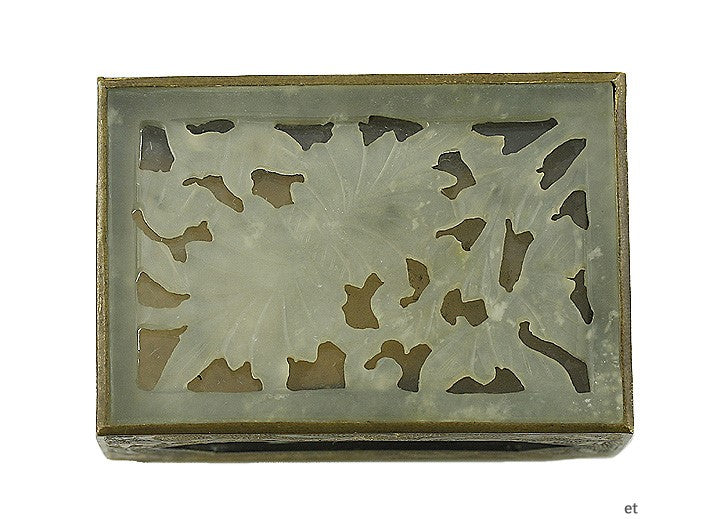 Chinese Brass & Carved Soapstone Talc Floral Matchbox Holder