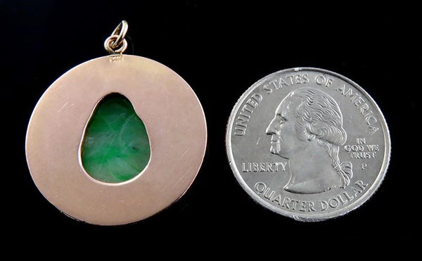 Vintage 1920s 14K Gold & Carved Jadeite Buddha Circle Pendant