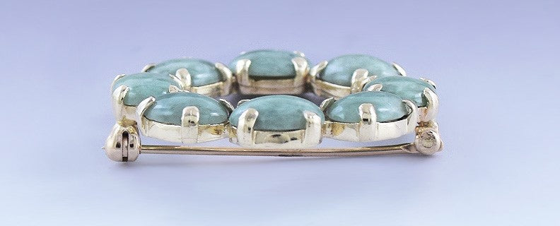 Lovely VTG 14k Gold Jadeite Jade Circle Pin / Brooch