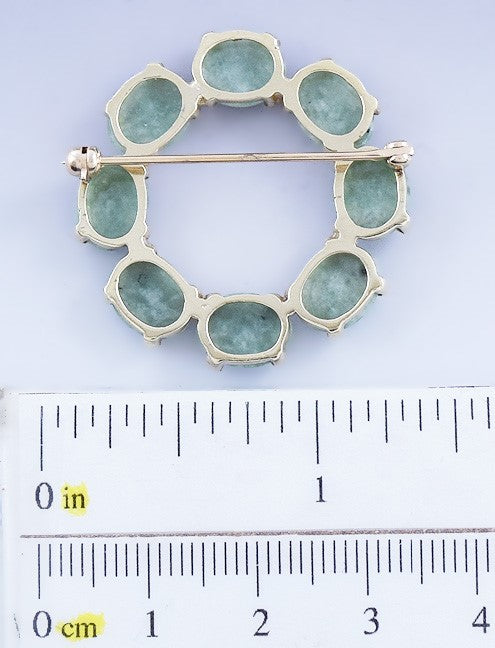 Lovely VTG 14k Gold Jadeite Jade Circle Pin / Brooch