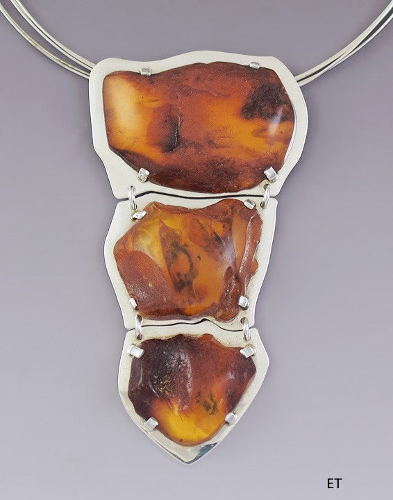 Sterling Silver Large Amber Pendant Necklace Mariusz Gliwinski Amber Moda