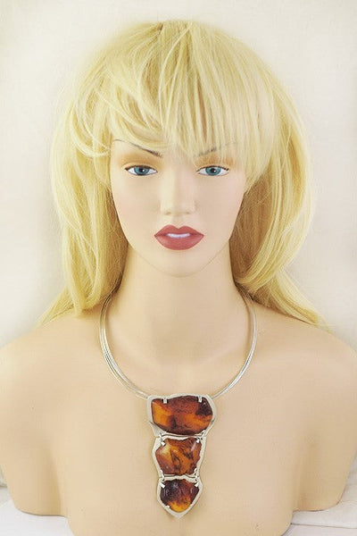 Sterling Silver Large Amber Pendant Necklace Mariusz Gliwinski Amber Moda