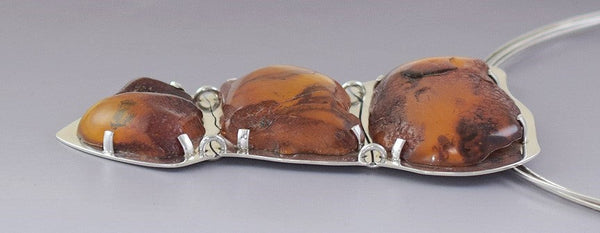 Sterling Silver Large Amber Pendant Necklace Mariusz Gliwinski Amber Moda