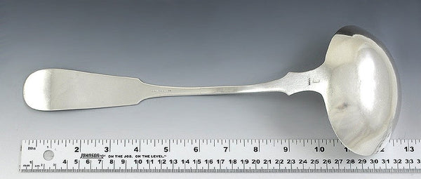 Antique 1840s American Coin Silver Large Punch Soup Ladle 12 3/4"