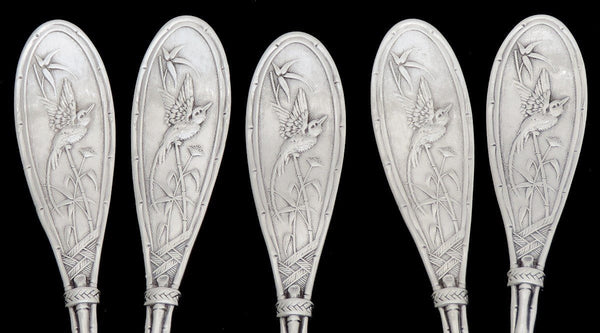 Great Set 5 Whiting Sterling Silver Japanese AKA New Japanese Teaspoons S Mono