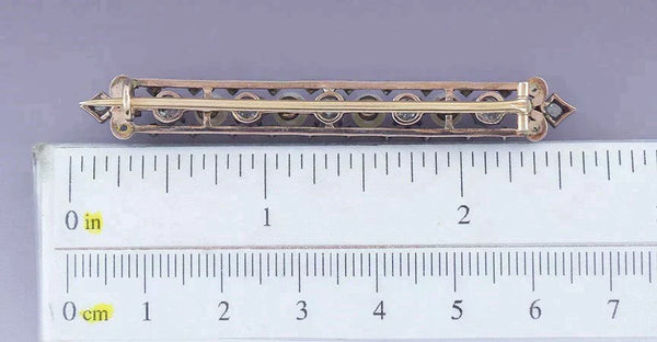 Fine Victorian c1860 18K Gold Silver Diamond & Pearl Bar Pin