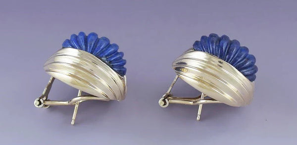 Stunning Pair 14k Gold & Lapis Lazuli Earrings