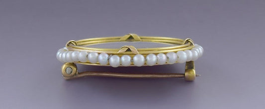 Striking Victorian 18k Gold Seed Pearl Handpainted Miniature Portrait Pin Brooch