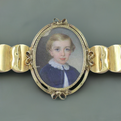 Fantastic c1850 Victorian 14k Gold Hand Painted Miniature Portrait Bracelet